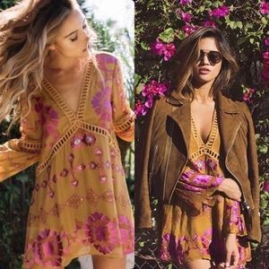 For Love & Lemons Barcelona Mini Dress Gold Pink | US Small